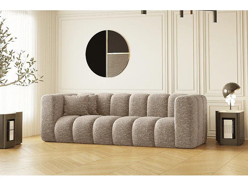 Couch, Dreisitzer-Sofa Grand Modular Stoff Haga Beige