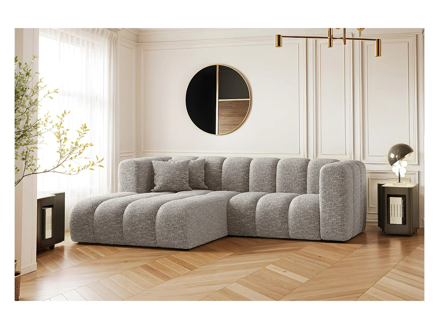 Canapé d'angle, canapé en L Grand modulable tissu Haga Gris Clair Gauche