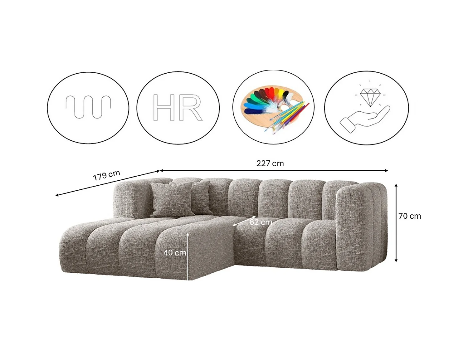 Canapé d'angle, canapé en L Grand modulable tissu Haga Gris Clair Gauche
