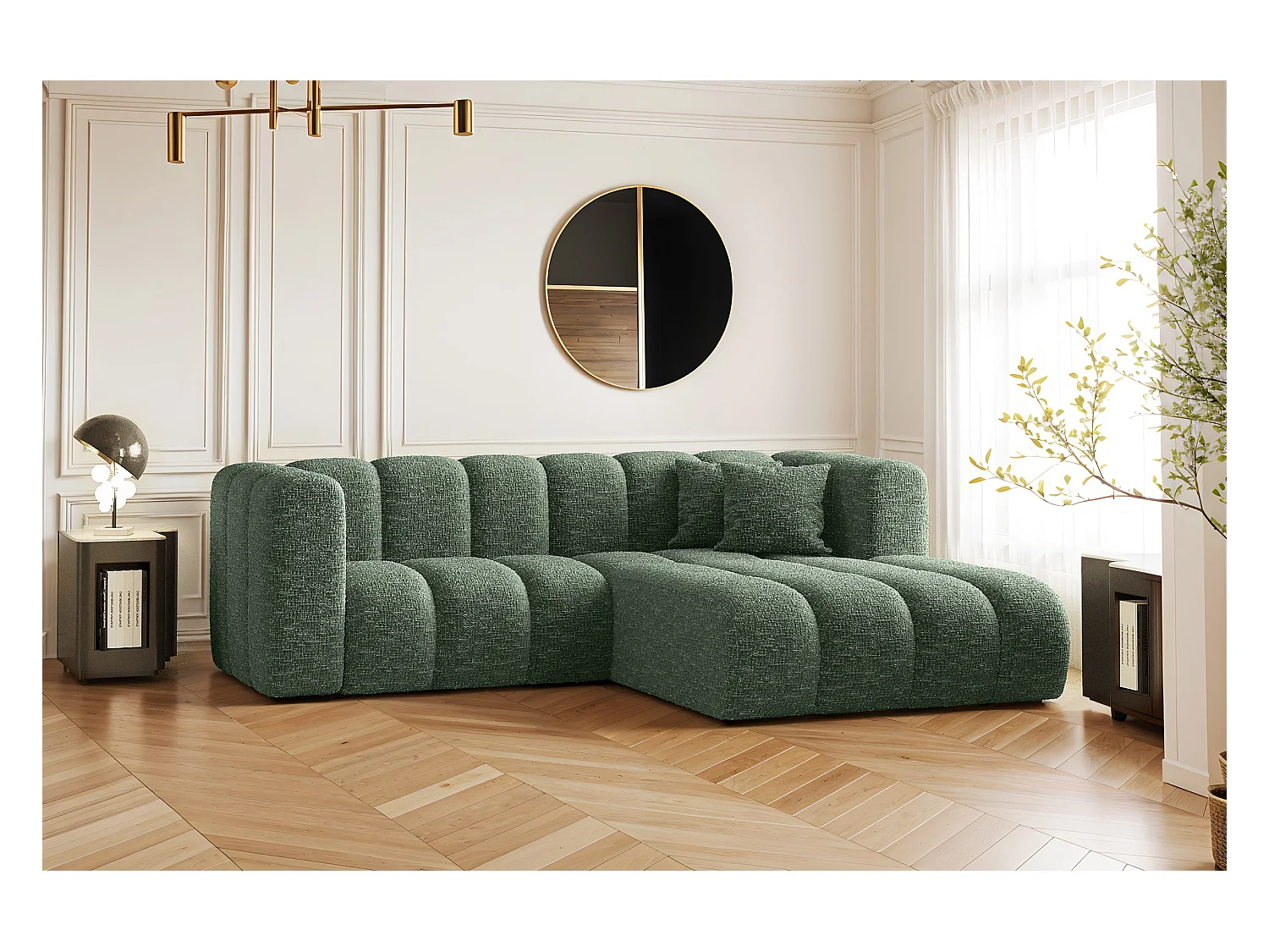 Ecksofa, L-form Sofa Grand modular stoff Haga Grün Rechts