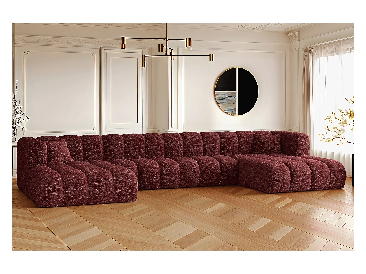 Ecksofa, U-form Sofa Grand U XL  modular stoff Haga Rotwein