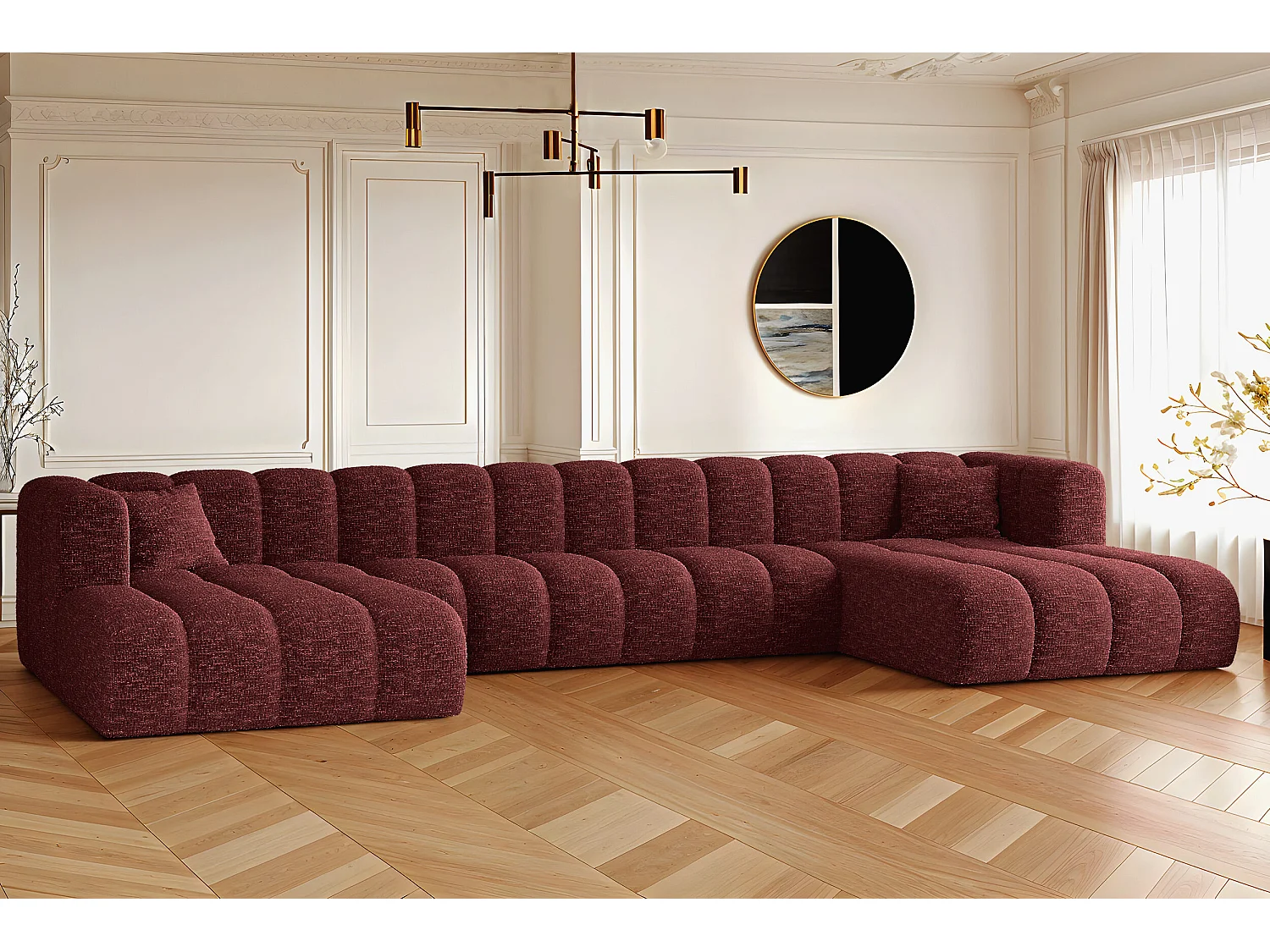 Ecksofa, U-form Sofa Grand U XL  modular stoff Haga Rotwein