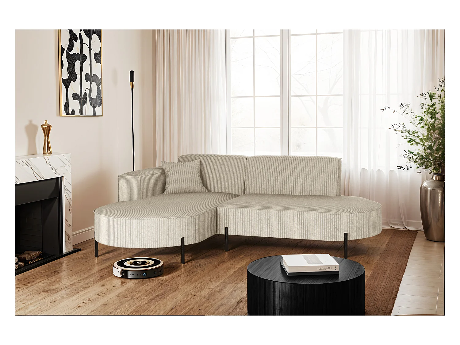 Ecksofa, Sofa L-Form Designer Modena Rein stoff Poso Beige Links