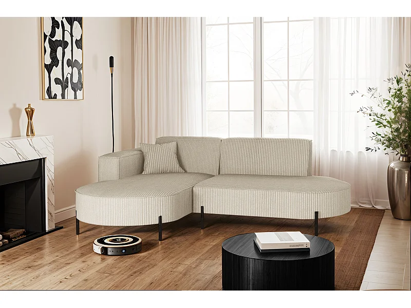 Divano angolare, divano a L, designer Modena, tessuto puro, Poso Beige, sinistro