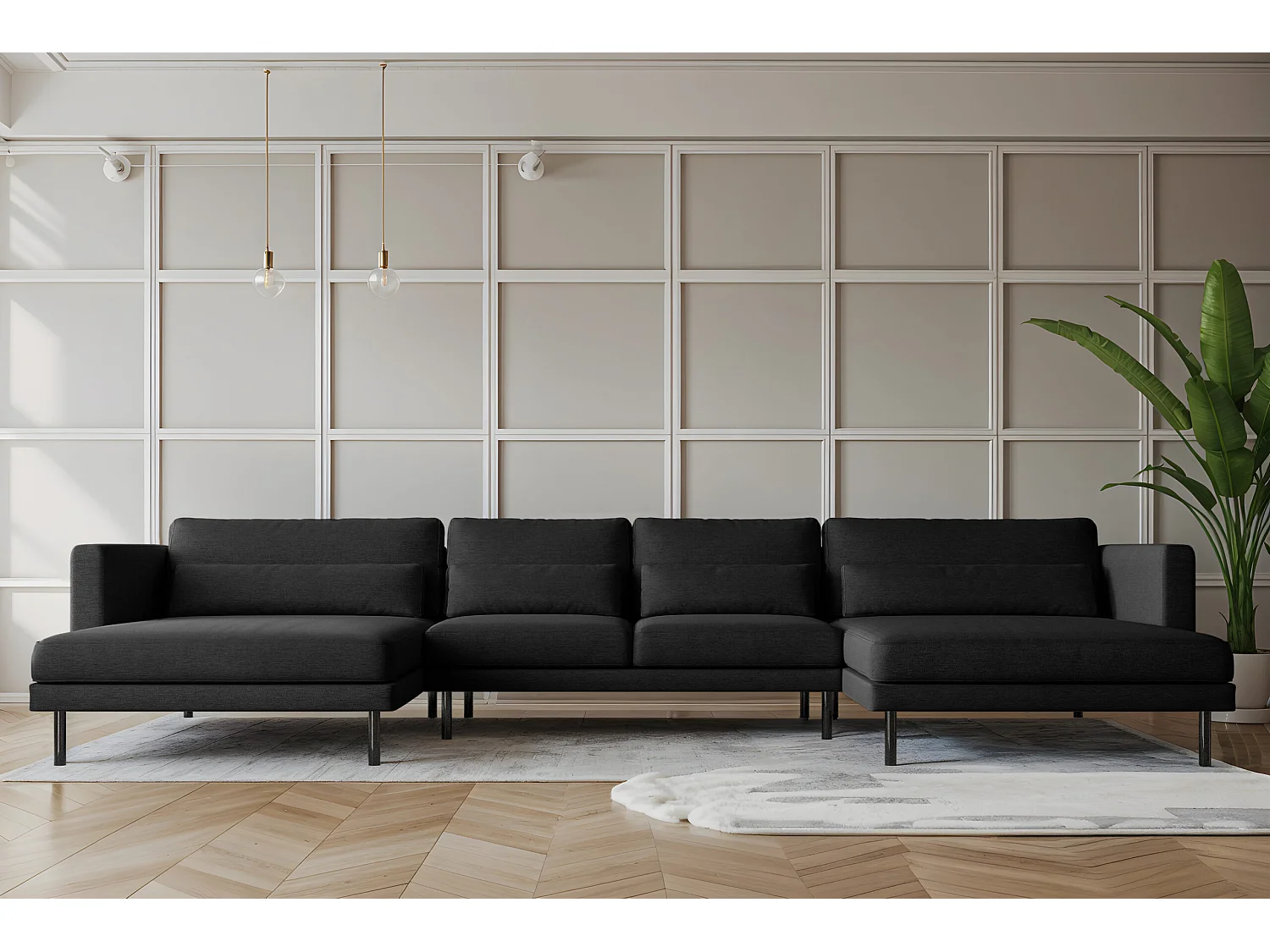 Canapé d'angle DANI en tissu U Verita Noir