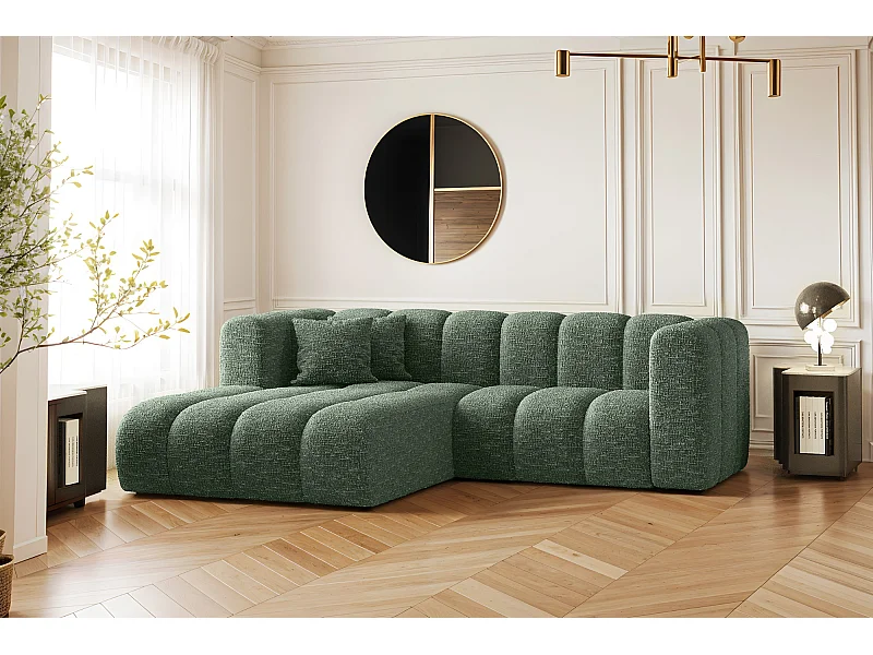 Canapé d'angle, canapé en L Grand modulable tissu Haga Vert Gauche