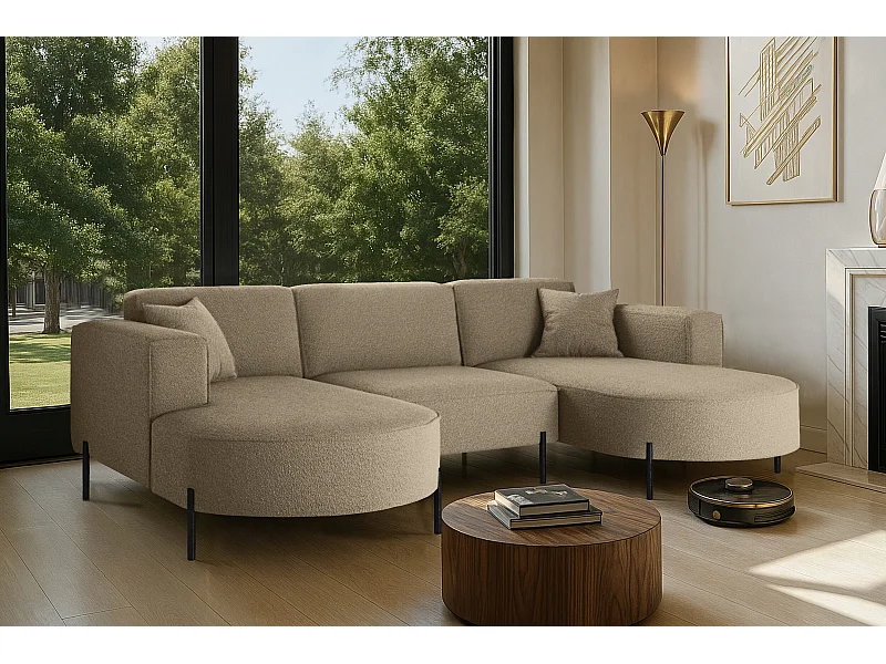 Divano angolare, Divano Designer Modena U Tessuto puro Quelle Marrone Chiaro