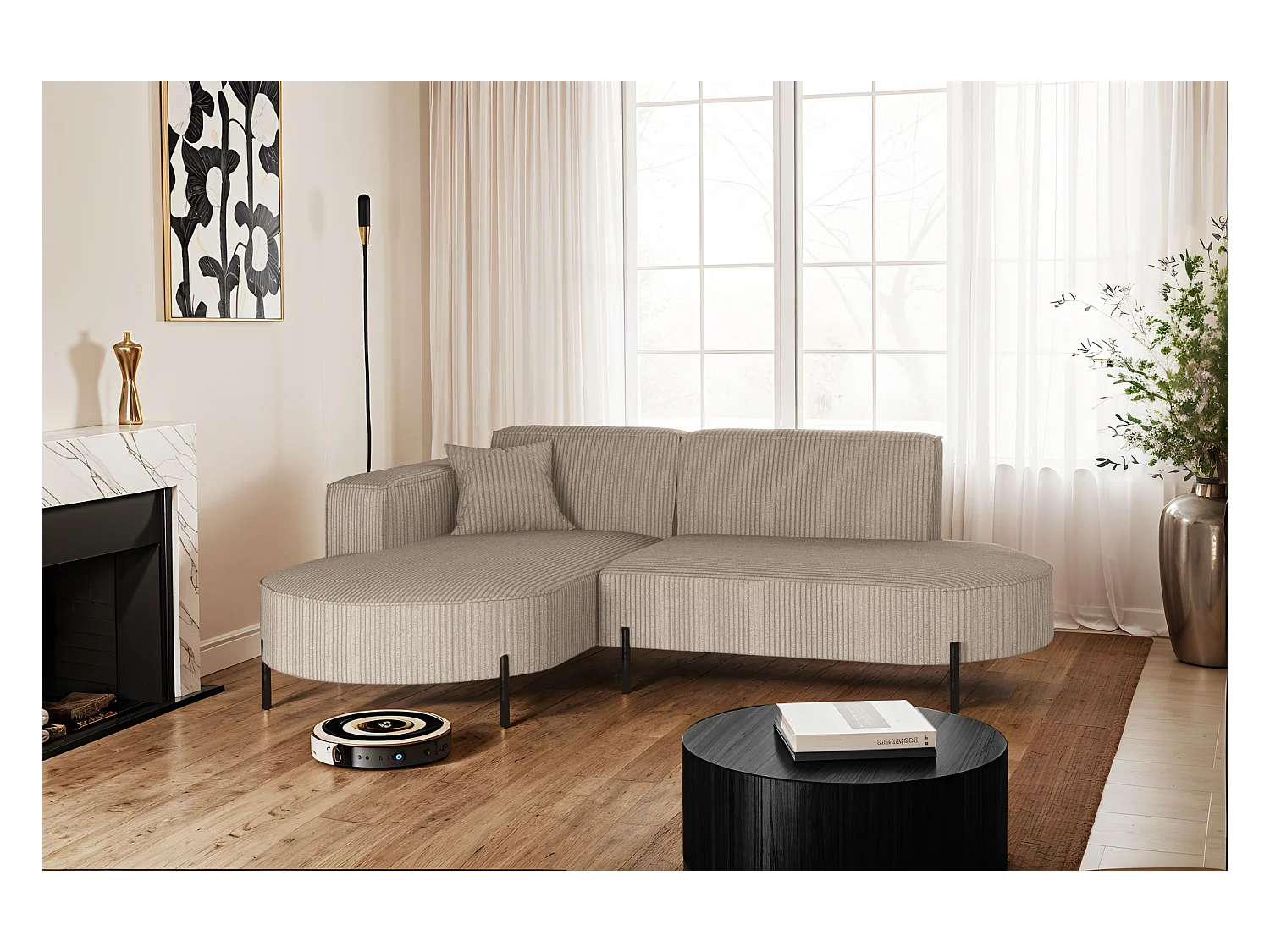 Ecksofa, Sofa L-Form Designer Modena Rein stoff Poso Dunkelbeige Links