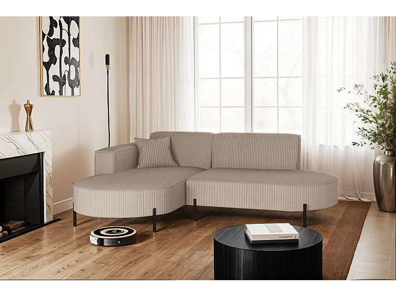 Hoekbank, L-vormige bank, design Modena, pure stof Poso, donkerbeige, links