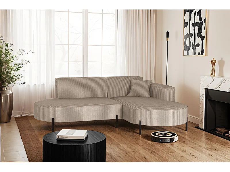 Hoekbank, L-vormige bank, design Modena, pure stof Poso, donkerbeige, rechts