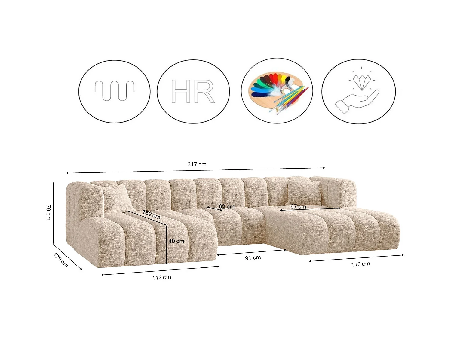 Ecksofa, U-form Sofa Grand modular stoff Haga Ecru