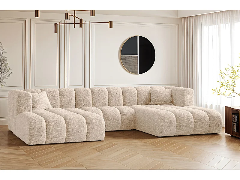 Canapé d'angle, canapé en U Grand modulable tissu Haga Ecru