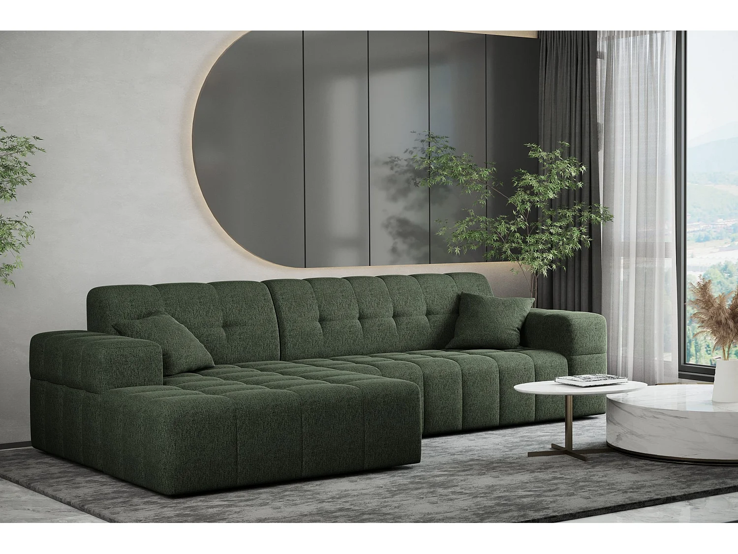 Ecksofa Eckouch Wohnzimmer NIMES Stoff Verita Dunkelgrün Links