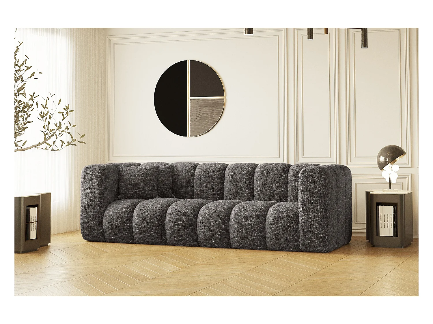 Couch, Dreisitzer-Sofa Grand Modular Stoff Haga Graphit