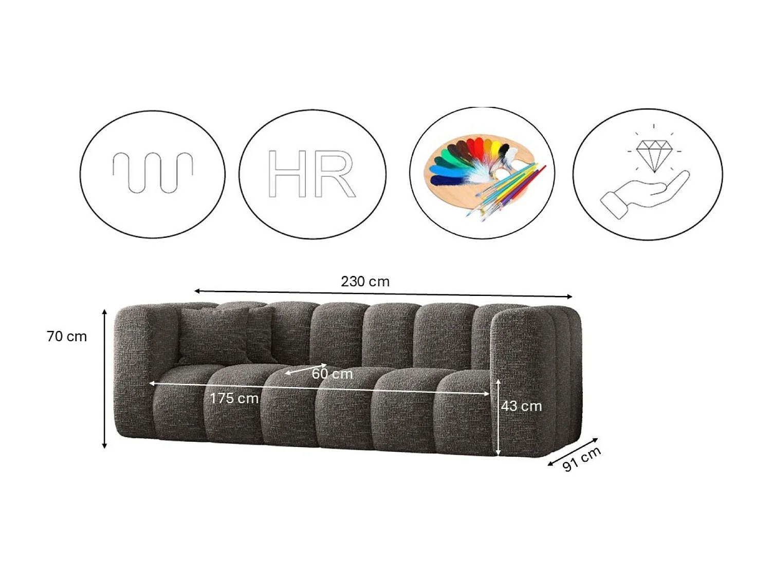 Canapé, canapé trois places Grand Modular tissu Haga Graphite