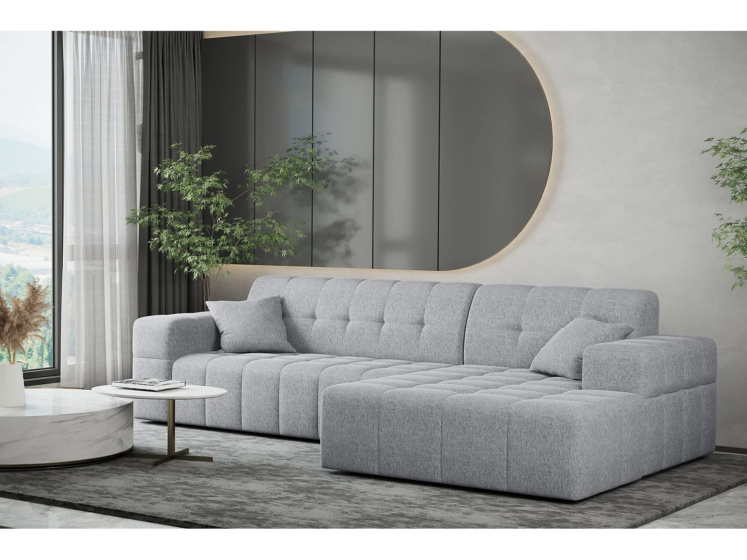 Ecksofa Eckouch Wohnzimmer NIMES Stoff Verita Grau Rechts