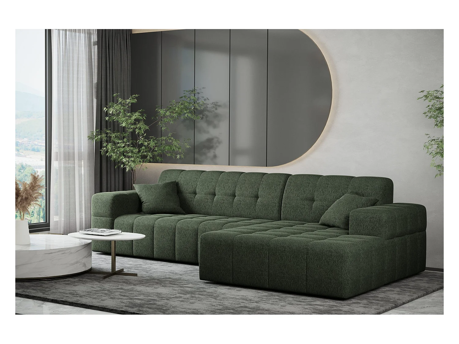Canapé d'angle Eckouch salon NIMES tissu Verita vert foncé droit