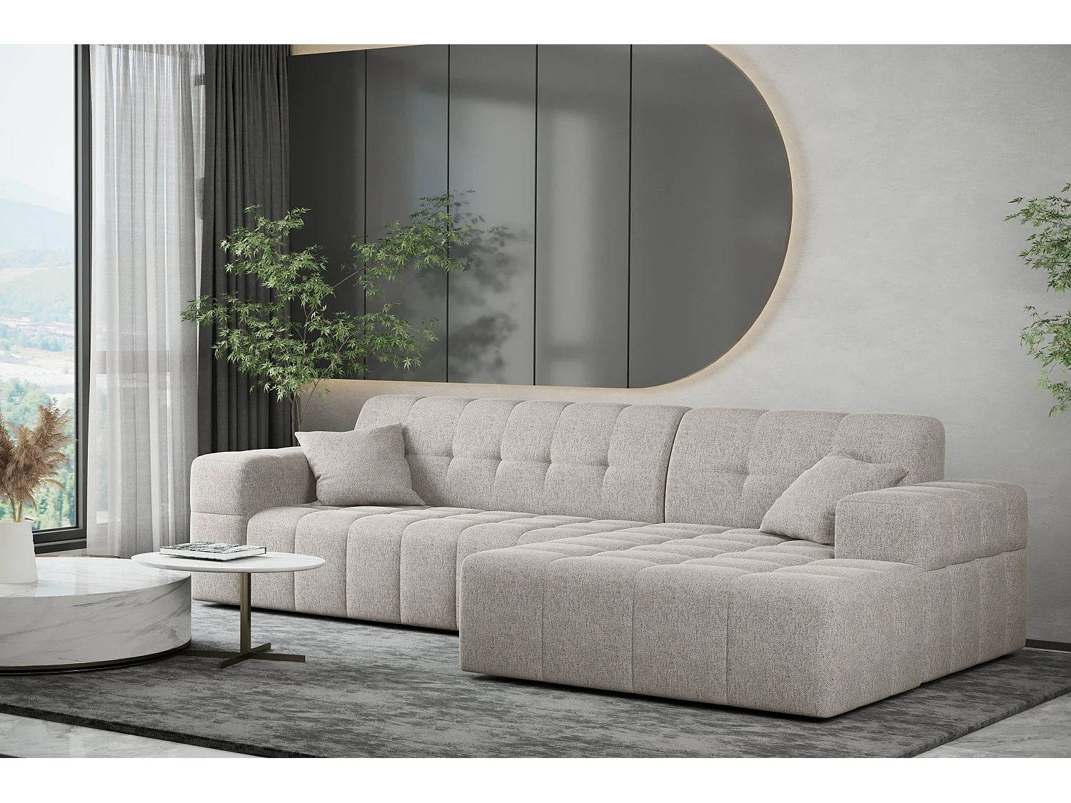 Ecksofa Eckouch Wohnzimmer NIMES Stoff Verita Beige Rechts