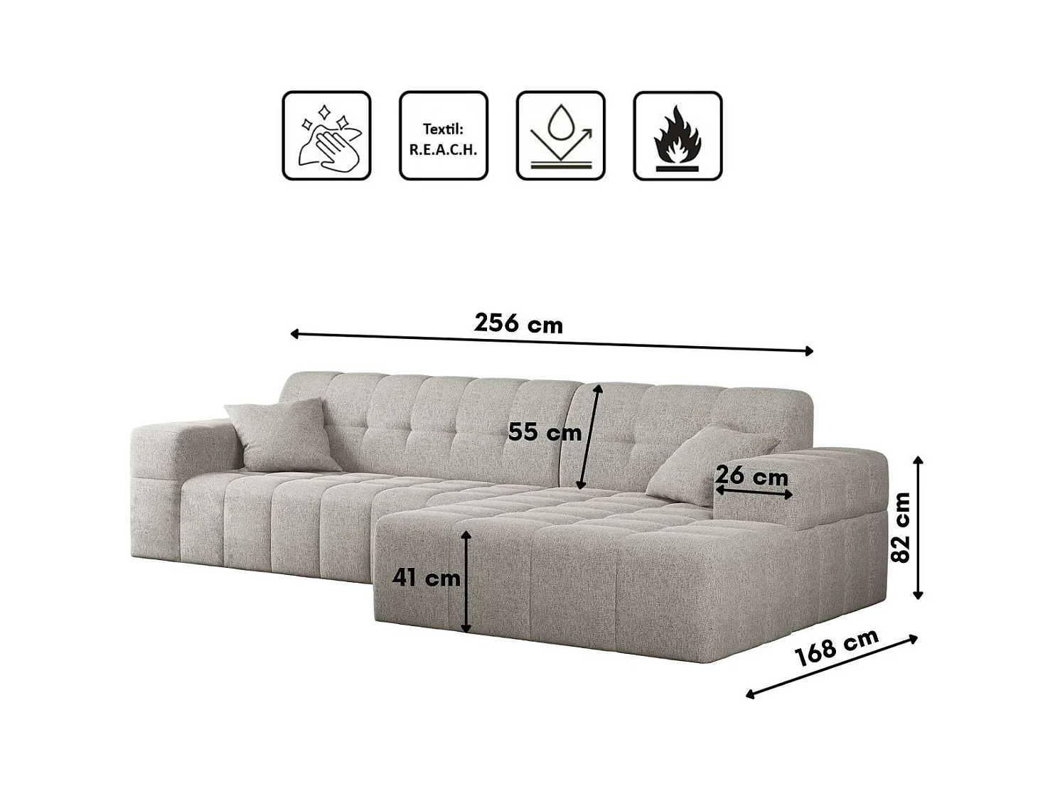 Ecksofa Eckouch Wohnzimmer NIMES Stoff Verita Beige Rechts