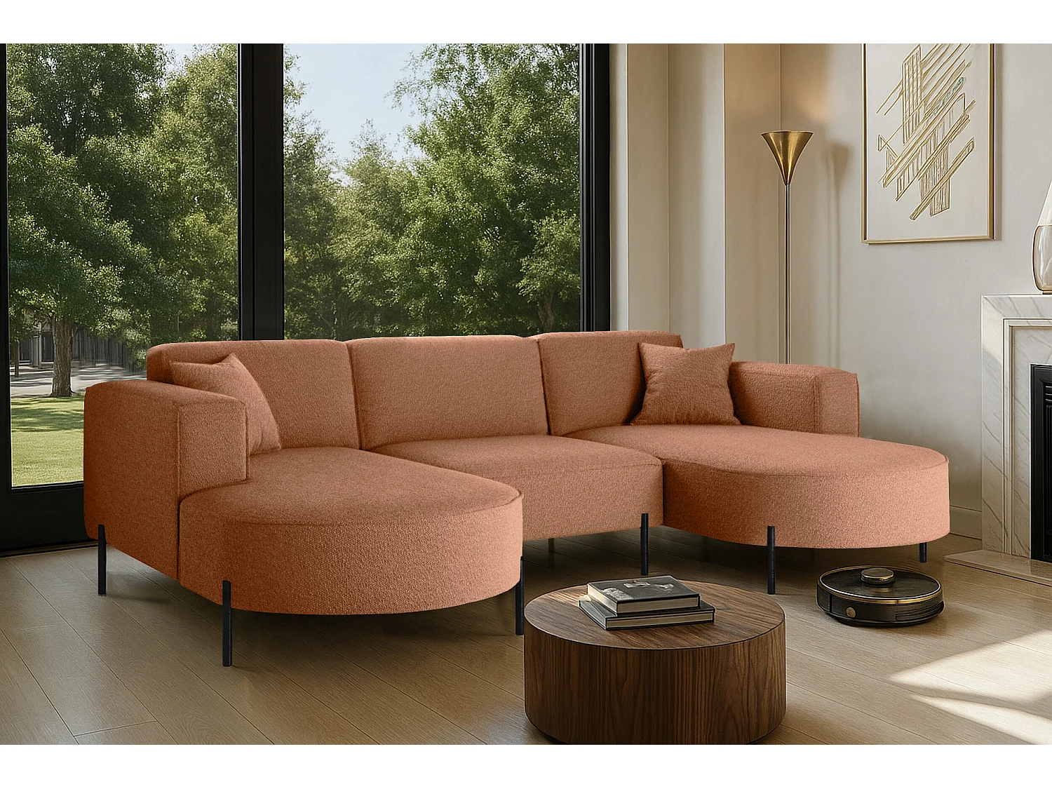 Canapé d'angle, Canapé Designer Modena U Pure tissu Source Copper