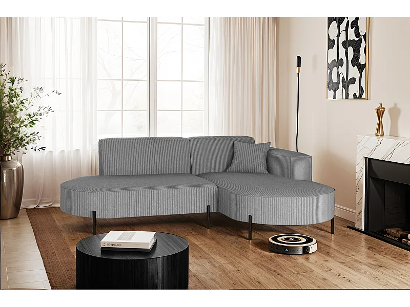 Ecksofa, Sofa L-Form Designer Modena Rein stoff Poso Silber Rechts