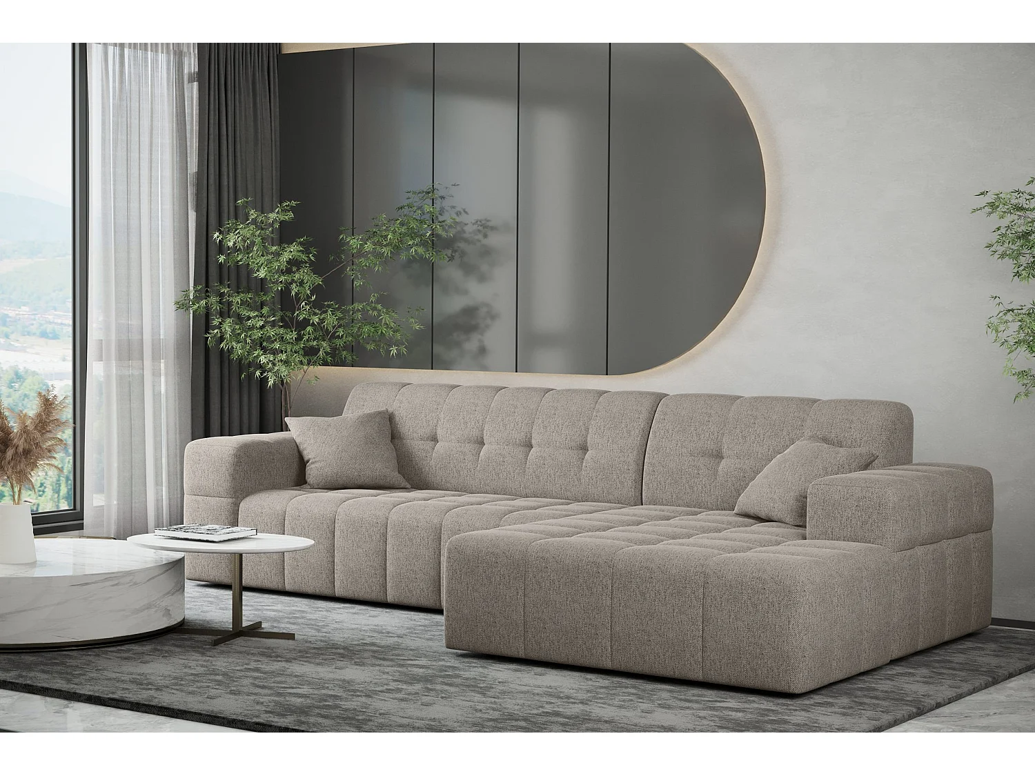Ecksofa Eckouch Wohnzimmer NIMES Stoff Verita Warmbeige Rechts