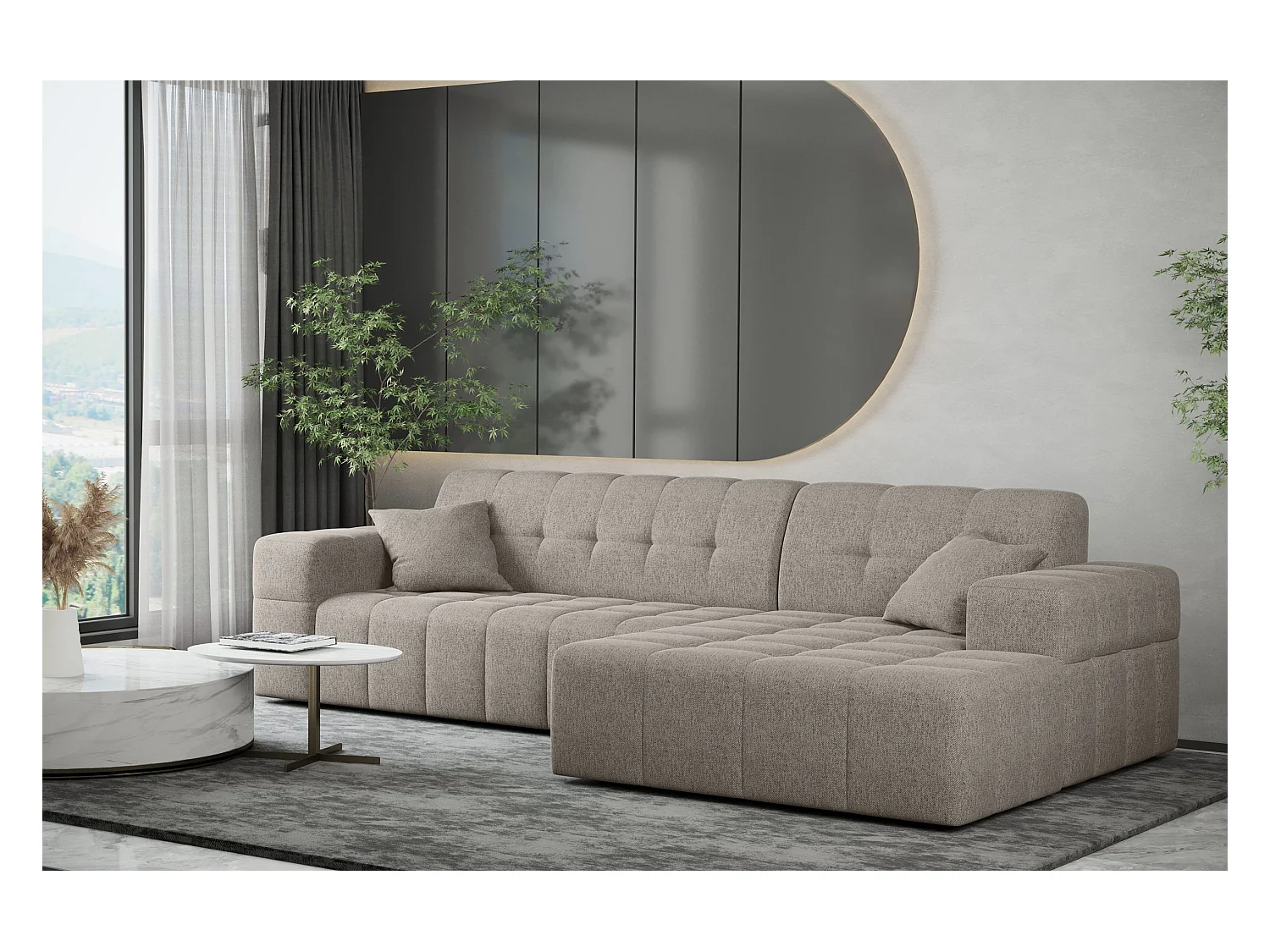 Ecksofa Eckouch Wohnzimmer NIMES Stoff Verita Warmbeige Rechts