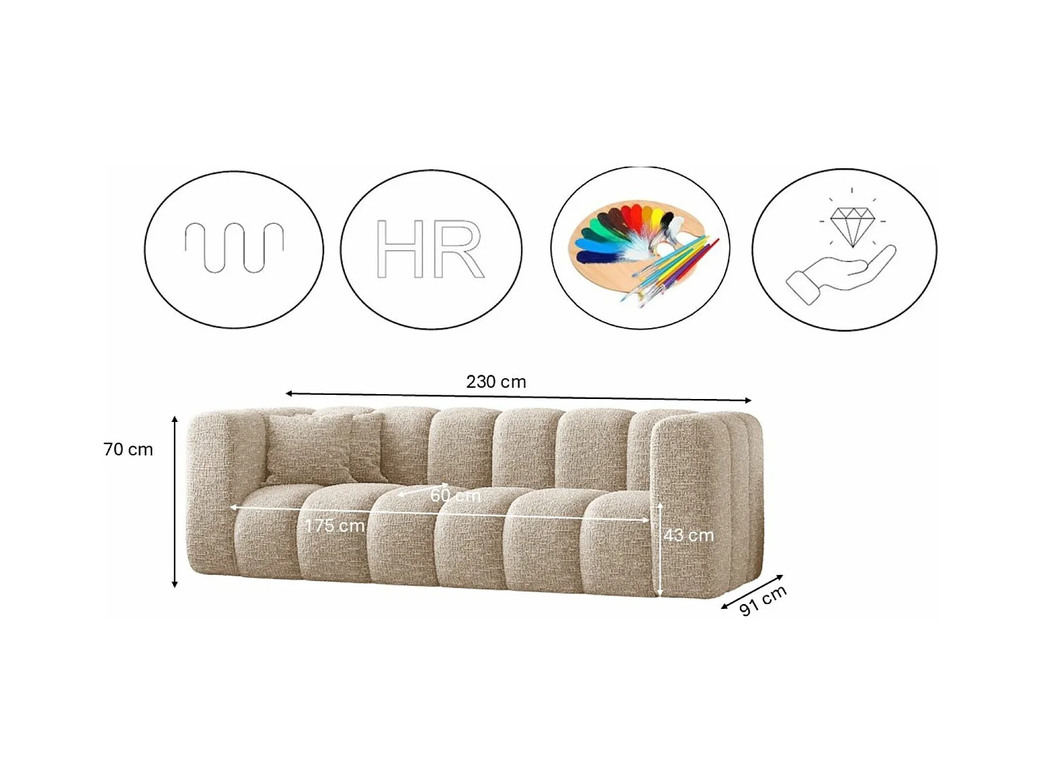 Canapé, canapé trois places Grand Modular tissu Haga Ecru