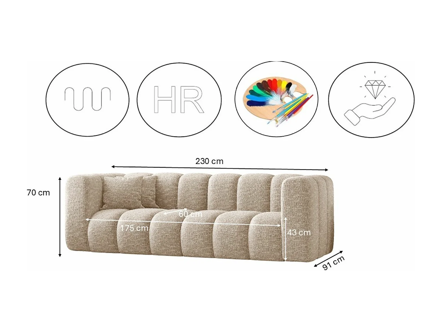 Canapé, canapé trois places Grand Modular tissu Haga Ecru