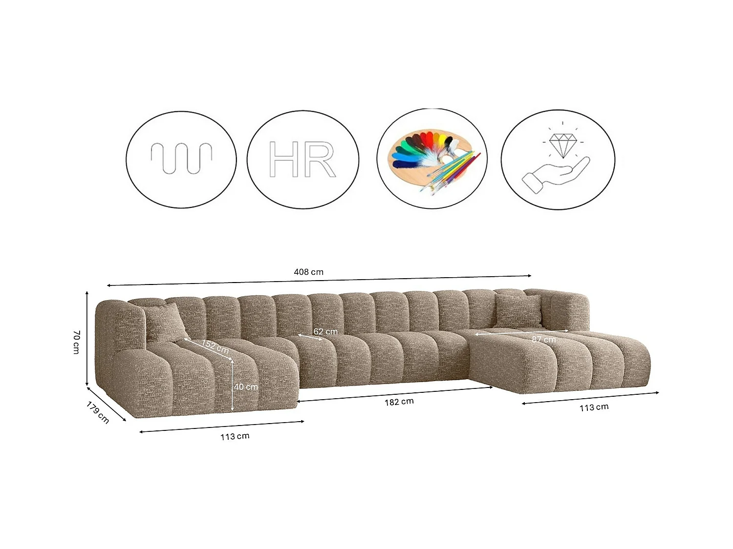 Ecksofa, U-form Sofa Grand U XL  modular stoff Haga Beige
