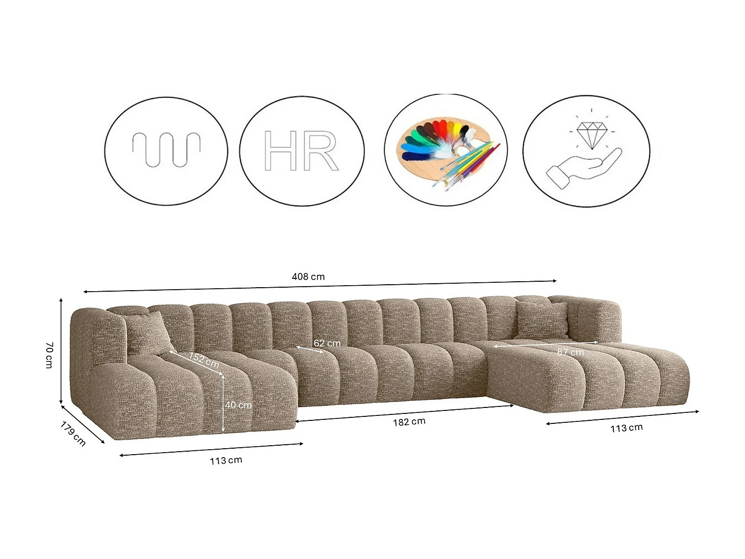 Ecksofa, U-form Sofa Grand U XL  modular stoff Haga Beige