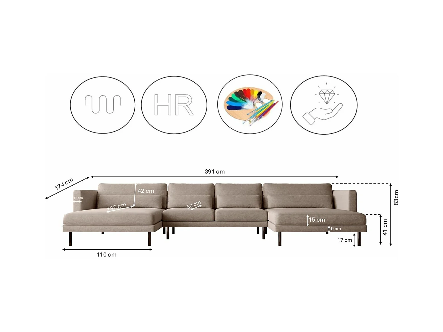 Canapé d'angle DANI en tissu Verita beige chaud