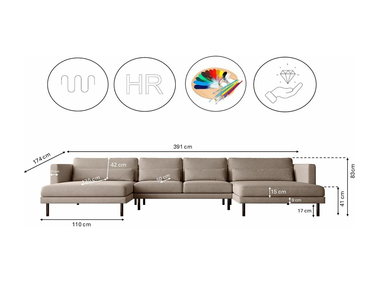 Canapé d'angle DANI en tissu Verita beige chaud