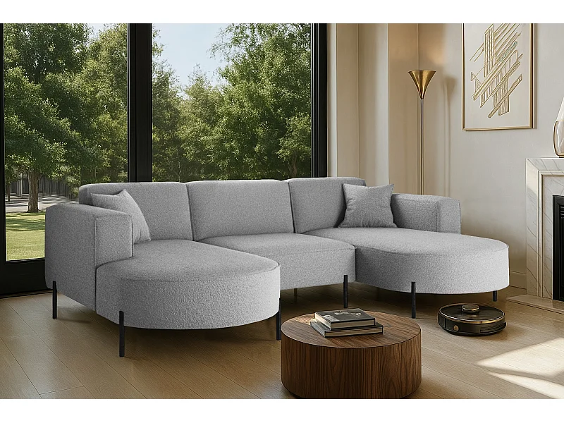 Canapé d'angle, Canapé Designer Modena U Pure tissu Quelle Gris