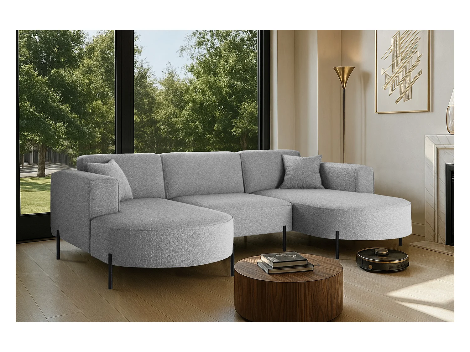 Ecksofa, Sofa Designer Modena U Rein stoff Quelle Grau