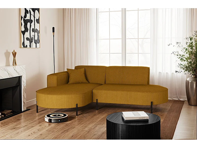 Hoekbank, bank L-vorm design Modena pure stof Poso mosterdkleur Links