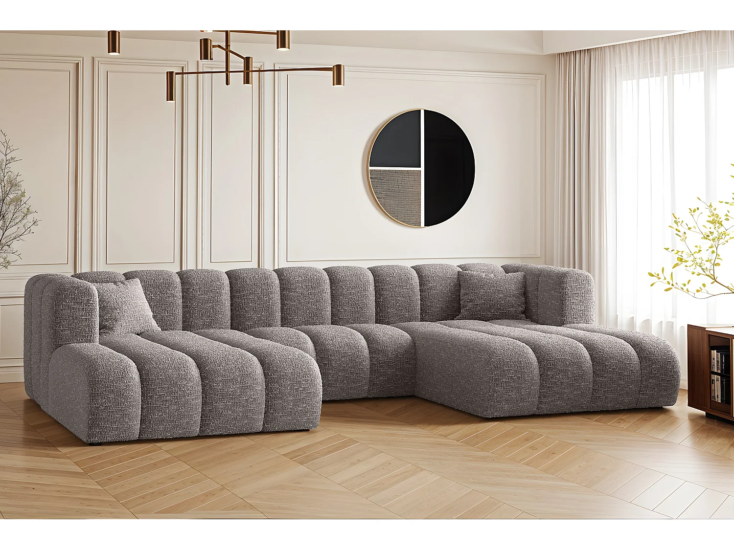 Ecksofa, U-form Sofa Grand modular stoff Haga Grau