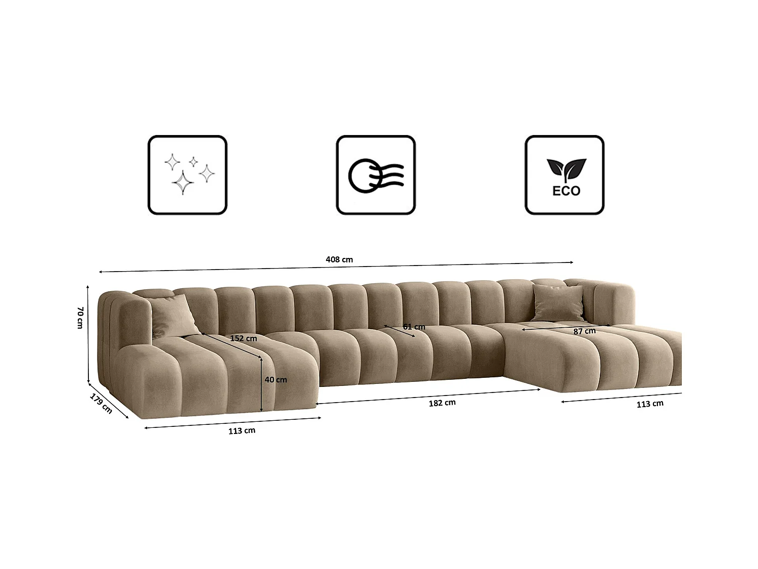 Canapé d'angle U-de Sofa Grand U XL modulable en tissu Salvador Beige Foncé