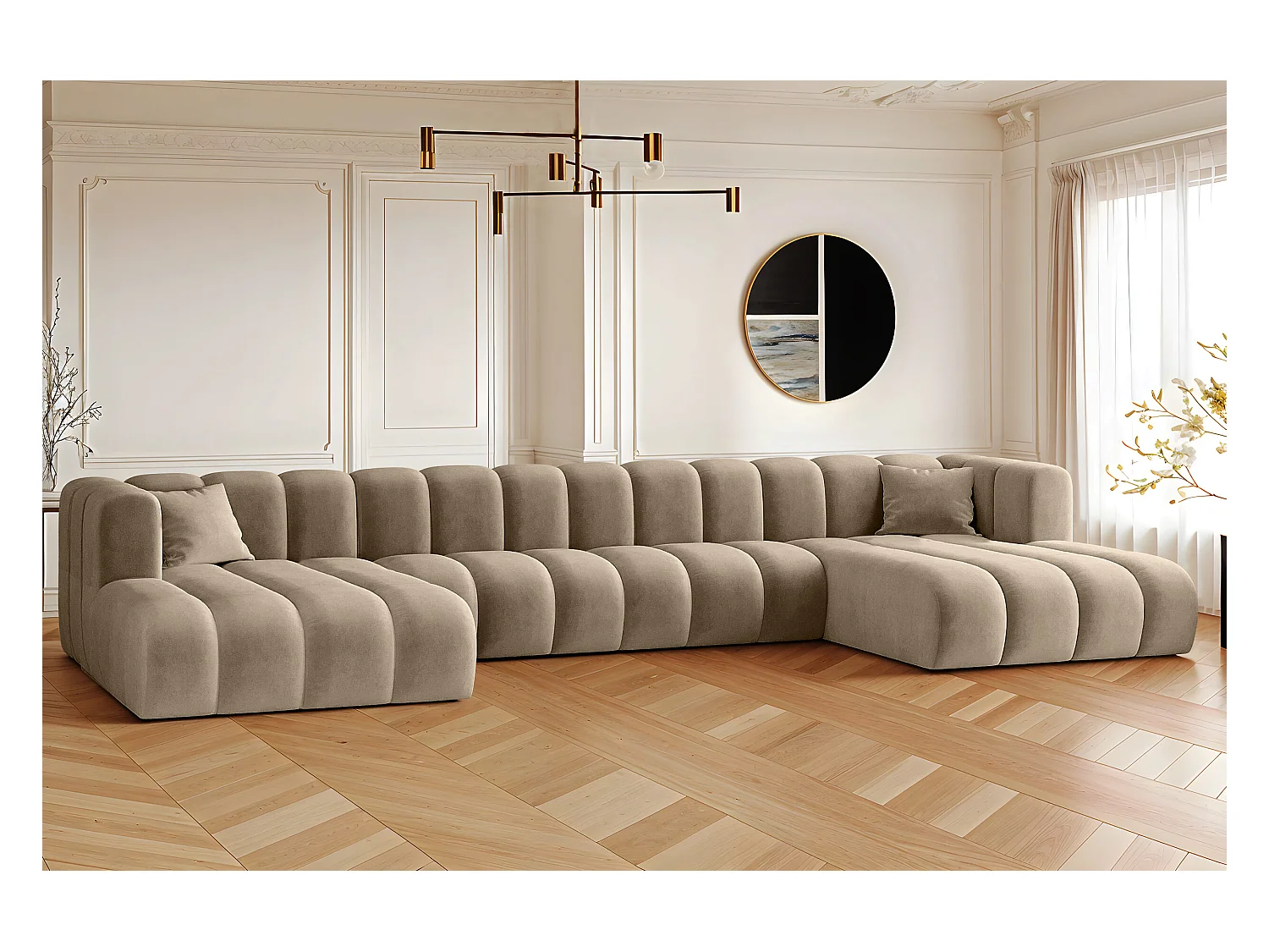 Divano angolare U-from Sofa Grand U XL tessuto modulare Salvador Dark Beige