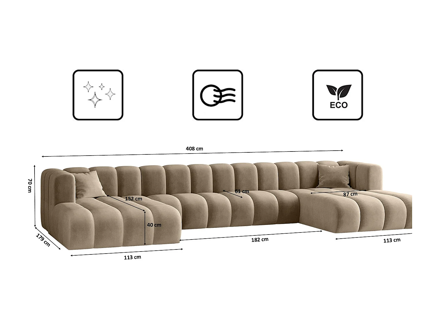 Canapé d'angle U-de Sofa Grand U XL modulable en tissu Salvador Beige Foncé