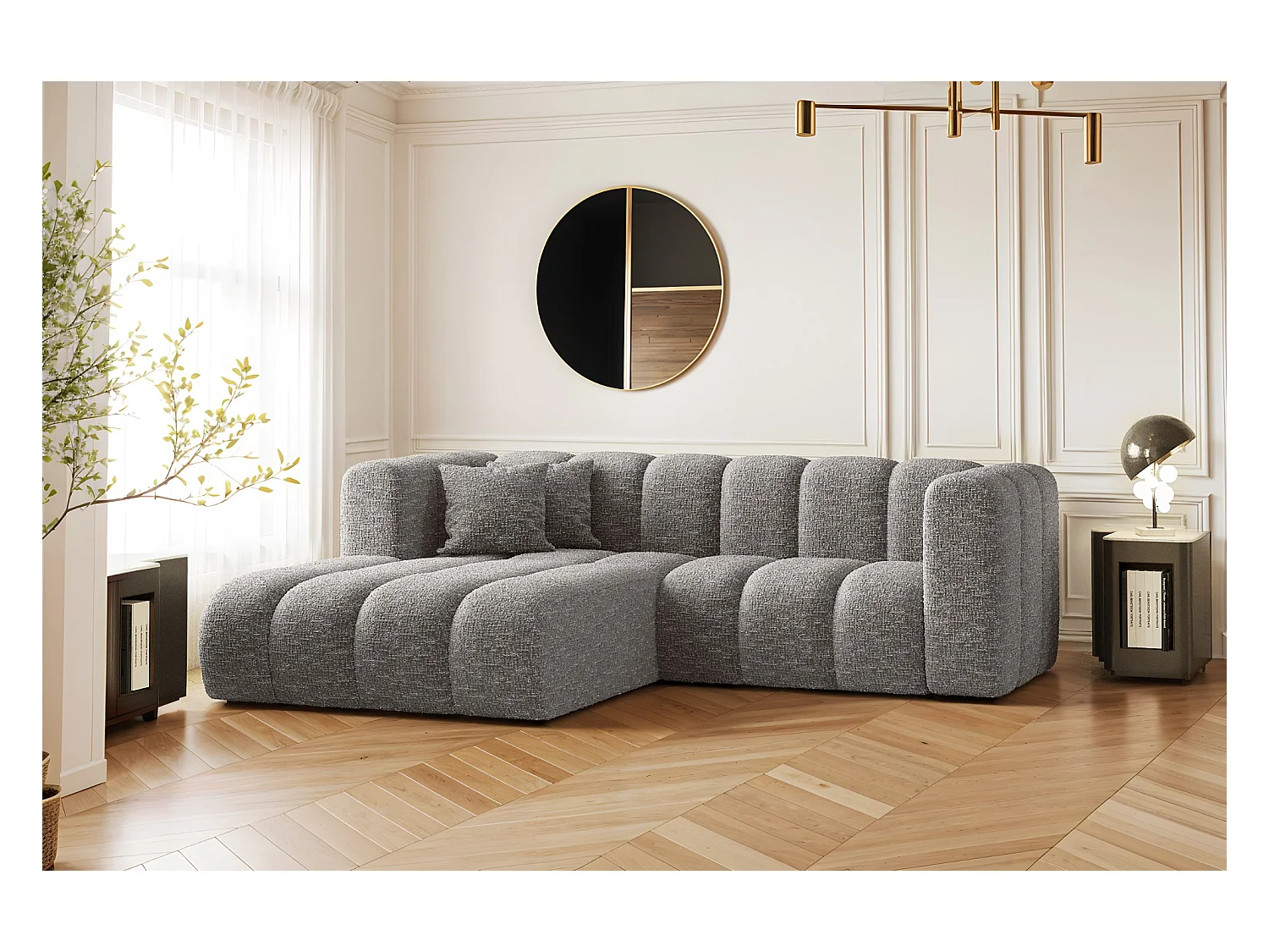 Ecksofa, L-form Sofa Grand modular stoff Haga Grau Links