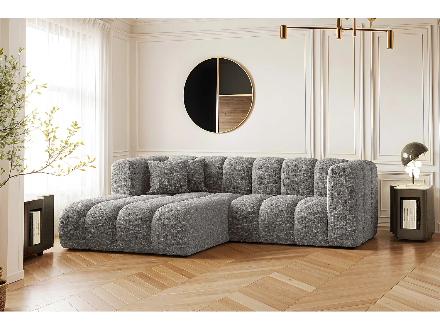 Canapé d'angle, canapé en L Grand modulable tissu Haga Gris Gauche