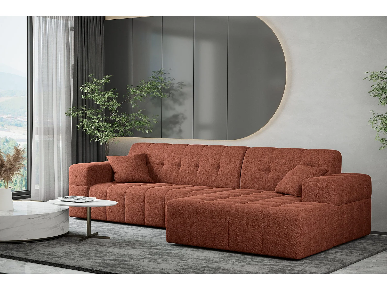 Ecksofa Eckouch Wohnzimmer NIMES Stoff Verita Kupfer Rechts
