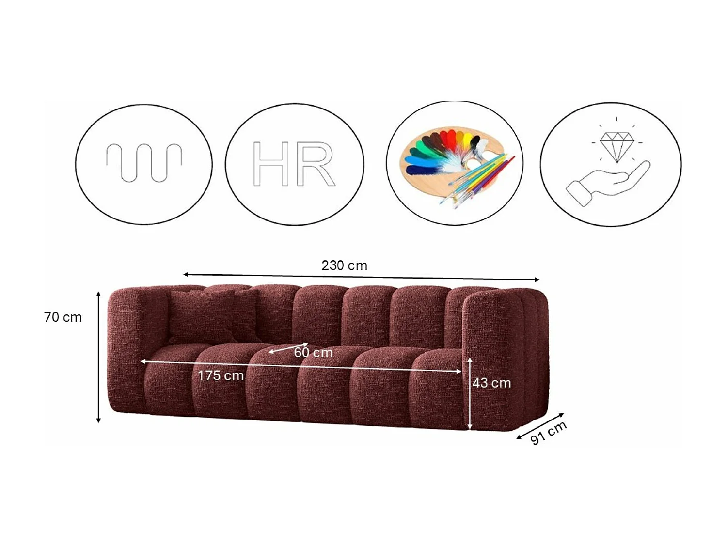 Canapé, canapé trois places Grand Modular tissu Haga vin rouge