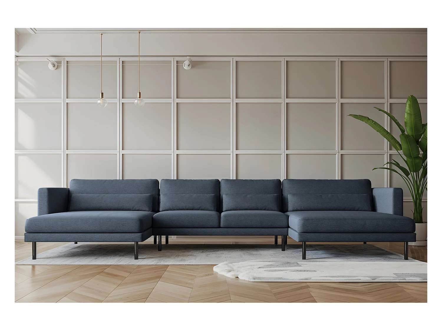 Ecksofa DANI in U-Form Stoff Verita Marineblau