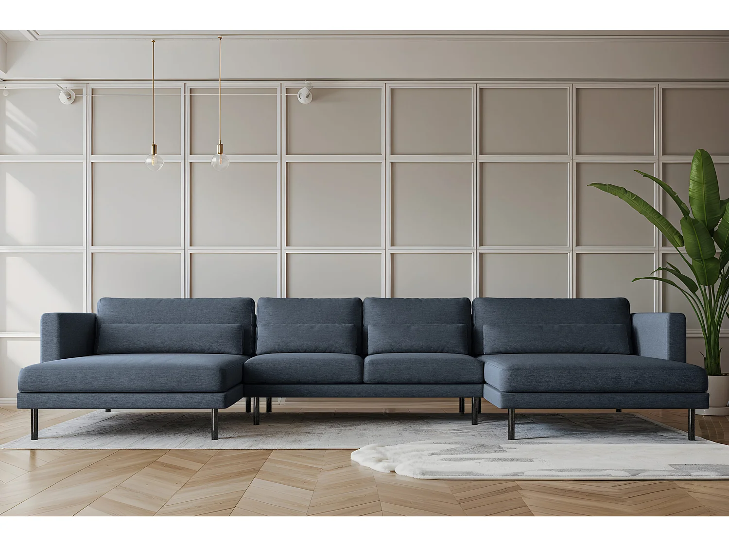 Canapé d'angle en U DANI en tissu Verita, bleu marine