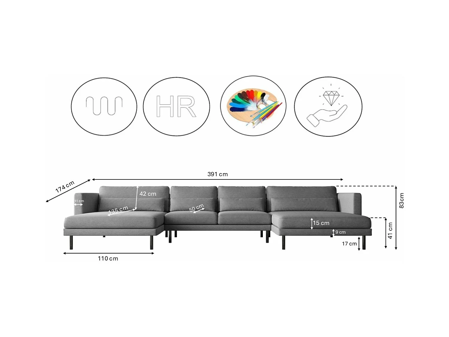 Canapé d'angle DANI en tissu en U Verita Steel