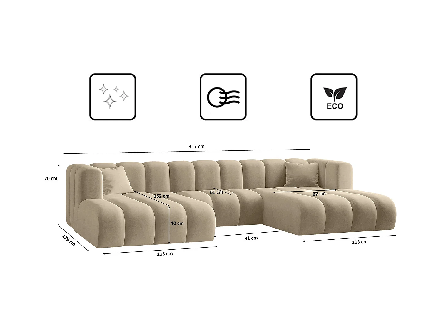 Canapé d'angle U-de Sofa Grand Modular tissu Salvador Beige