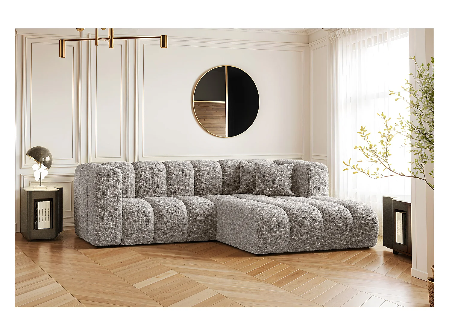 Ecksofa, L-form Sofa Grand modular stoff Haga Hellgrau Rechts