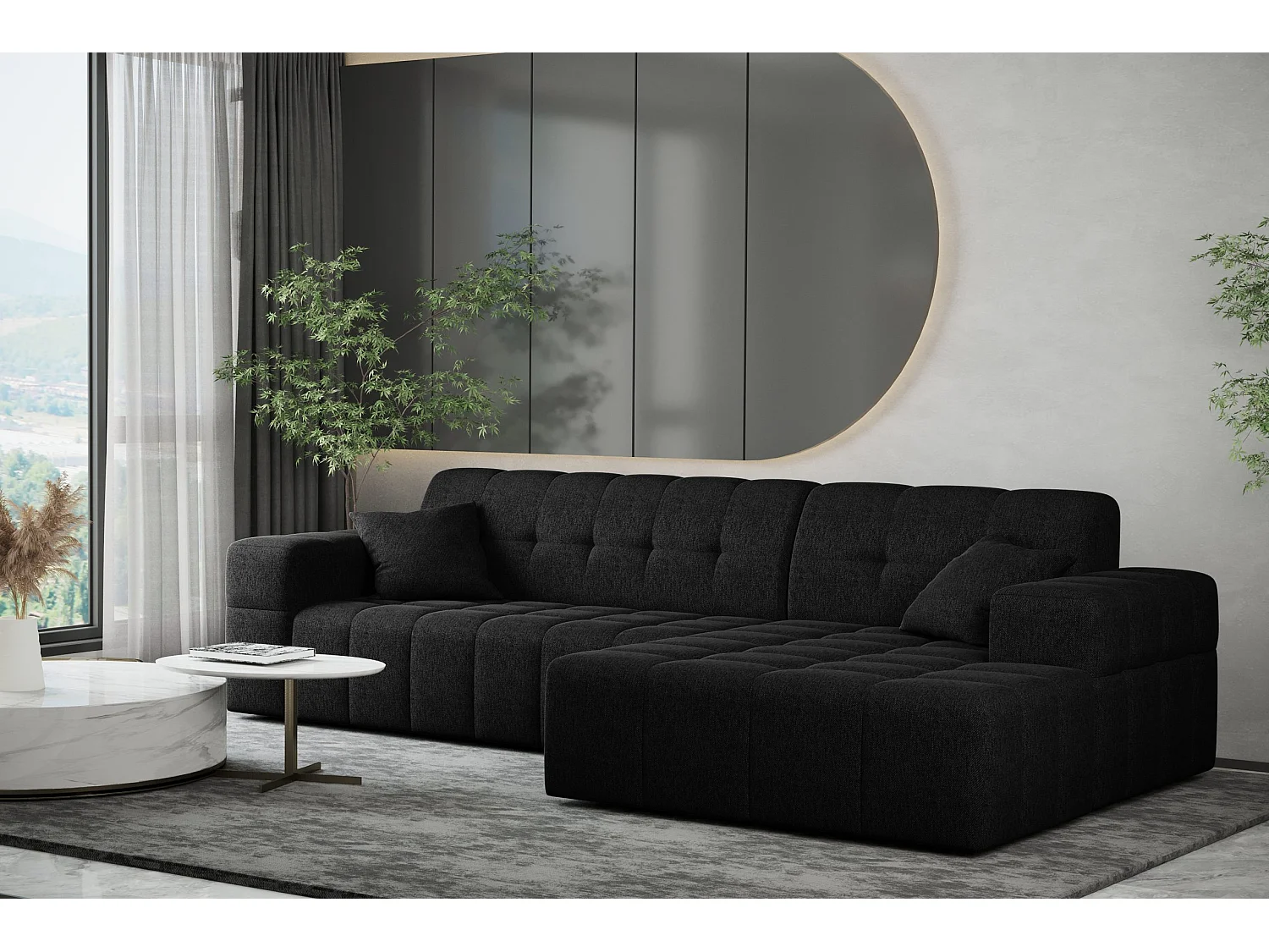 Ecksofa Eckouch Wohnzimmer NIMES Stoff Verita Schwarz Rechts